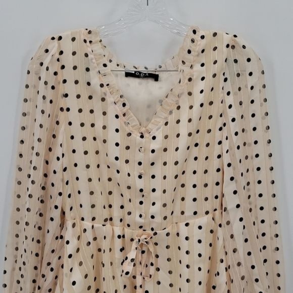 OPT Free People Tiered Dress Ivory Black Polka Dot Metallic Stripe - Picture 6 of 13